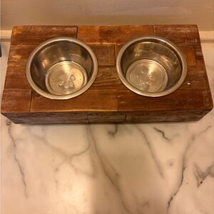 Wooden Double Pet Bowl Stand
